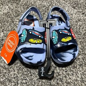 Wonder Nation Sandals 7/8 Toddler Boys Blue Tie Dye Cars Hook & Loop Back Strap